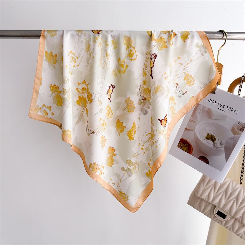 Letni Szal Jedwabny z Prostym Nadrukiem Szal Kwadratowy 70cm Modny Wszechstronny Szal Damski Profesjonalny Szal Jedwabny