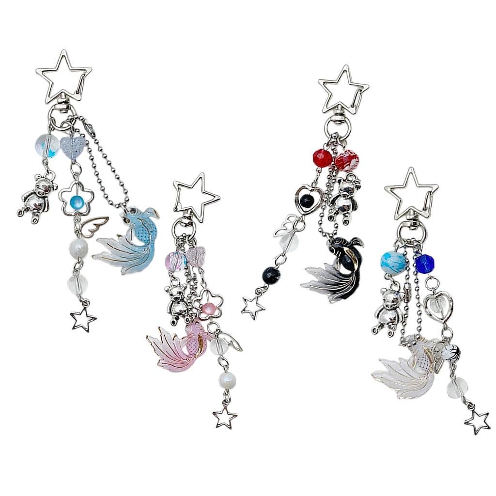 Stylish Hollow Star and Jellyfish Charm Phone Chain Sturdy Kerchain Pendant Beaded Keyring Accessory for Women Ladies