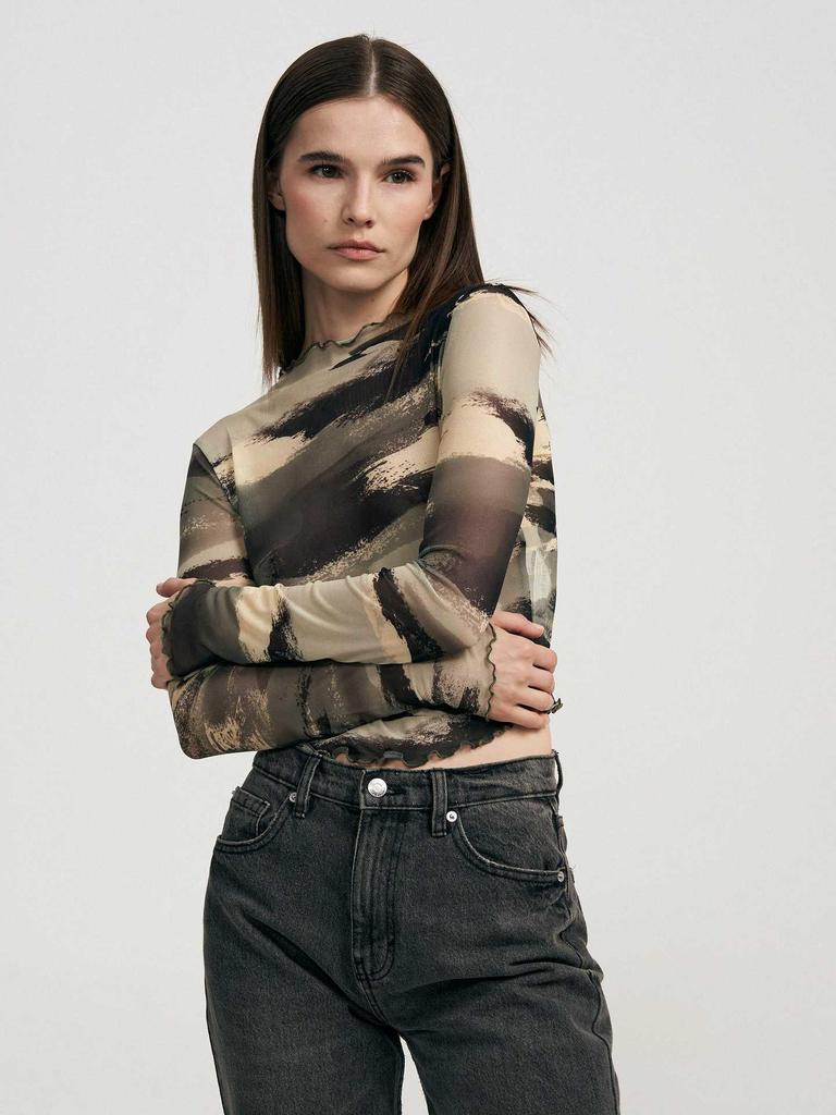Women's Sexy Leopard Print Mesh Slim-Fit Bodysuit Top for Autumn/Winter