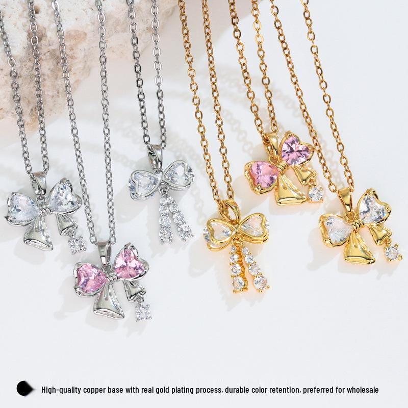 Internet Celebrity Style: Women's Sweet Bow Zirconia Necklace - Niche Design & Elegant Clavicle Pendant
