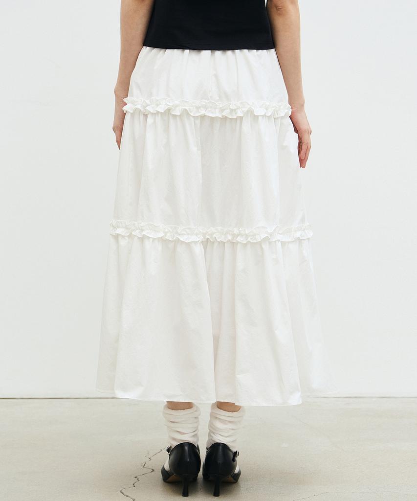 Nigaennikol Frill Tiered Long Skirt_Ivory