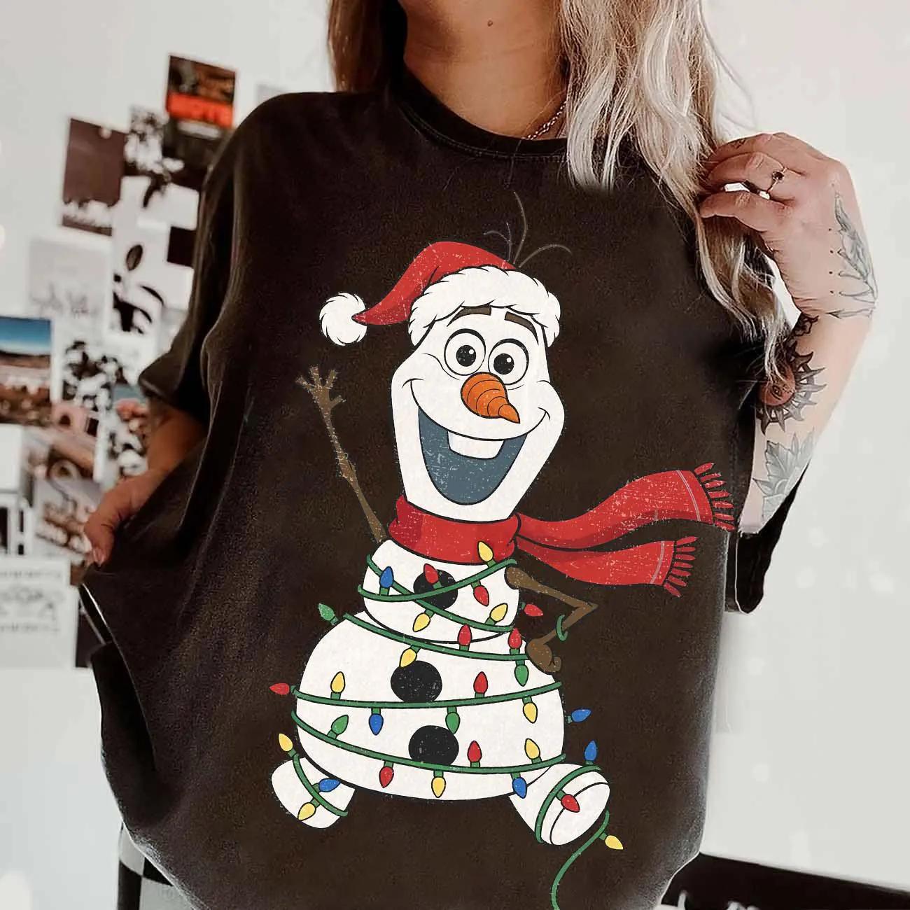 Frozen Olaf Santa Claus Lantern Tshirt Four Seasons New Style Unisex Casual Tshirt S