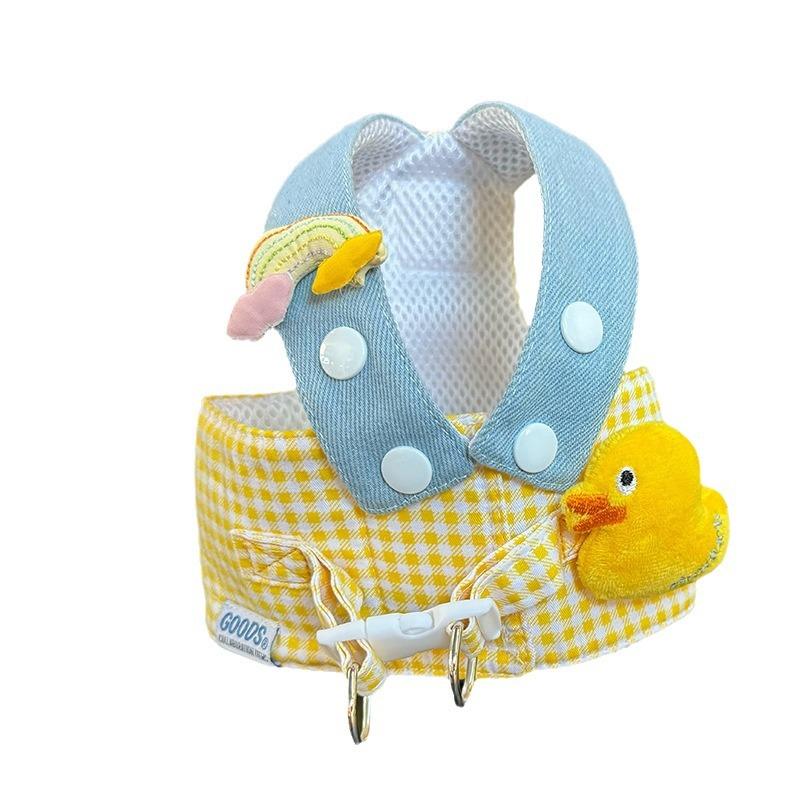 Frühling/Sommer Haustier-Drahtseil-Zugseil, süßer Hut, dreiteiliges Katzenkleidungs-Zugset, Hundegeschirr und Leinenset