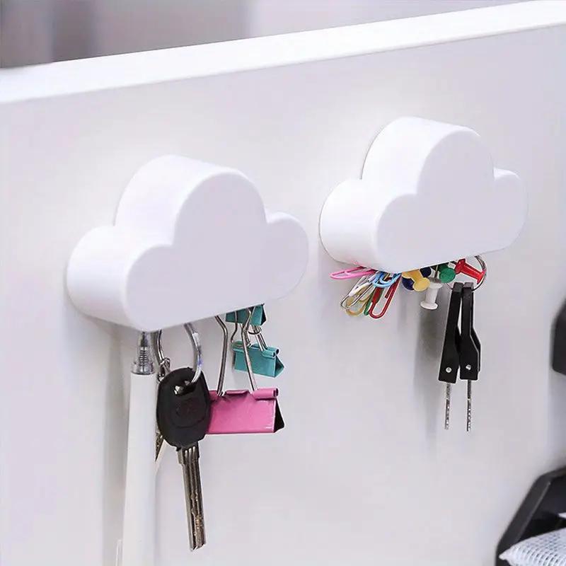 1PCS Creative Cloud Keychain Hook Magnetic Key Hanger Sticky Wall Hanging Strong Key Anti-lost Device