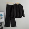 European Casual Knitwear Set - Women’s Hooded Cable Sweater & Wide-leg Pants Two-piece for Spring/Autumn