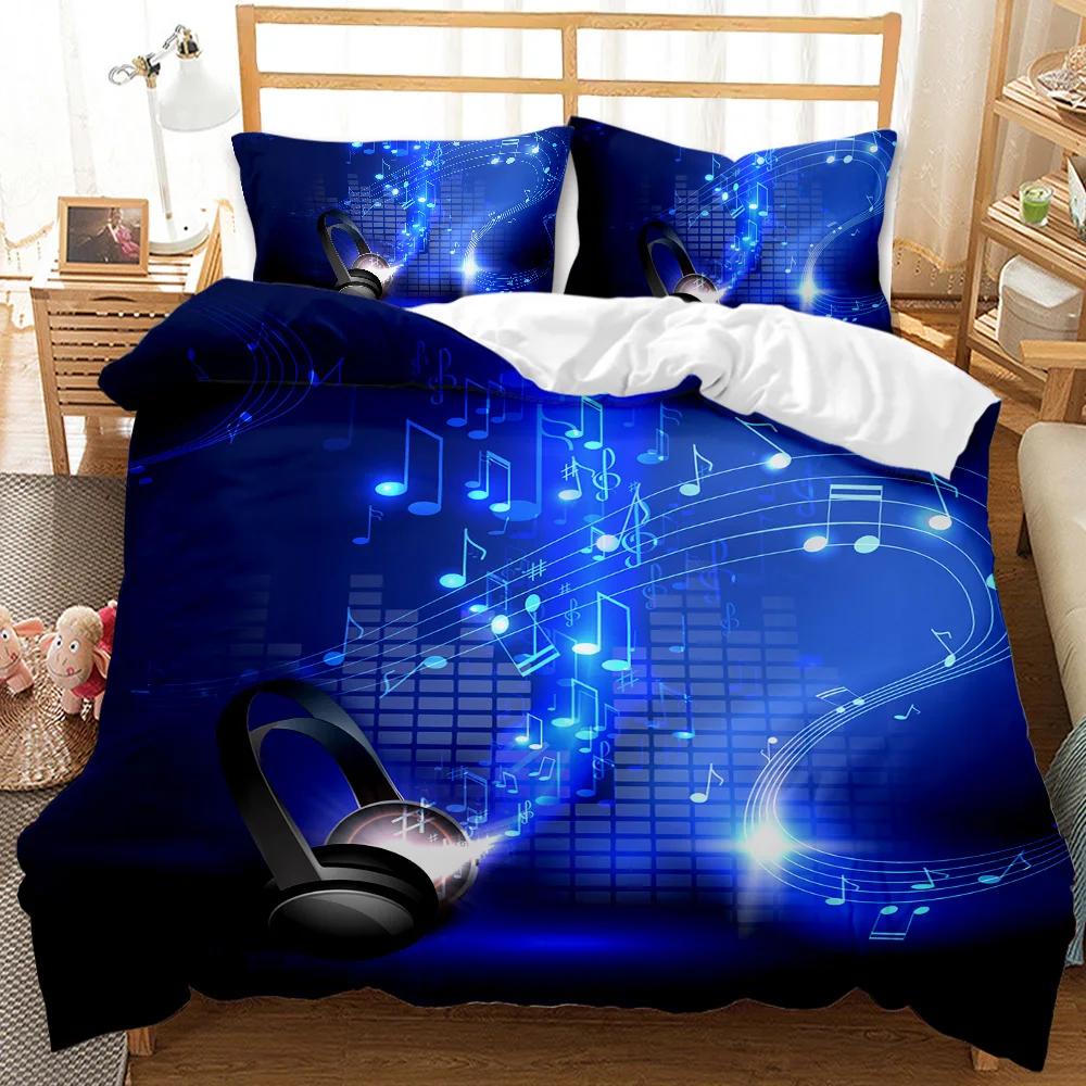 Headphones Duvet Cover Rock Music Melody Note Bedding Set Cool White Headset Boys Double Queen King Size Polyester Qulit Cover