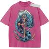Unisex Black Washed Vintage T  Shirt Nautical Blue Dragon Anchor Retro Style High  Quality Fabric for Casual Shopping