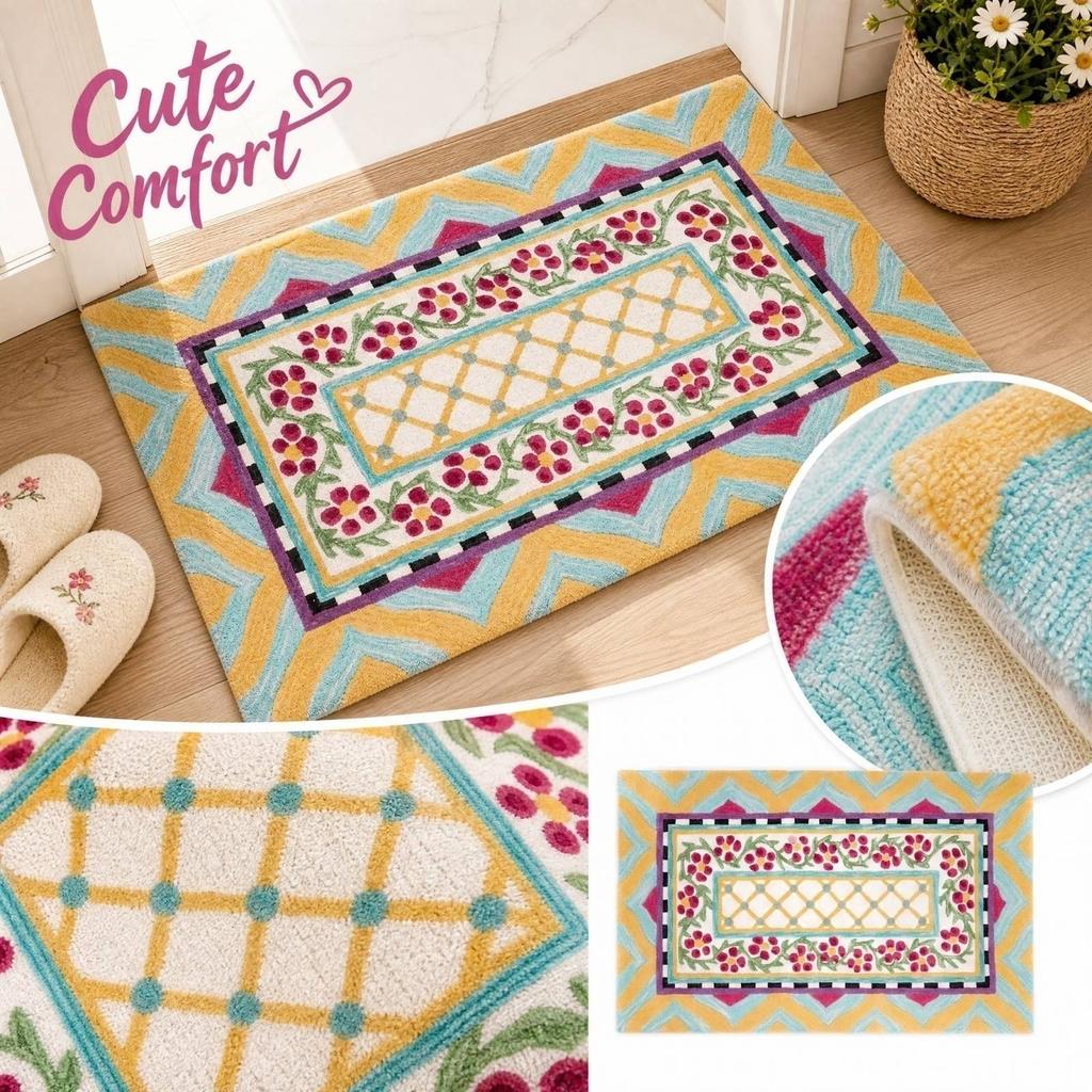 Non- Absorbent Doormat with Cute Design, Faux Wool Irregular Shape for Entryway and Bathroom, 4060cm, Flower 4