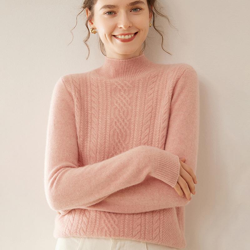 High Neck Cashmere Sweater - Loose Fit Solid Color Knit for Autumn and Winter