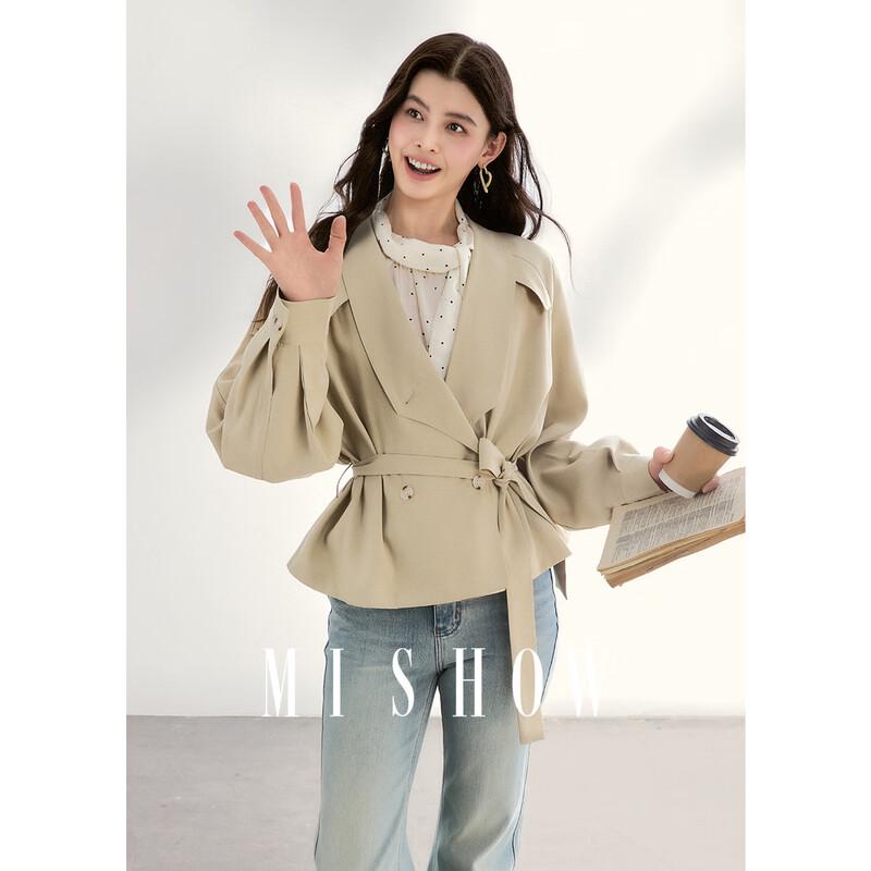MiXiu Petite Belted Lapel Short Coat L