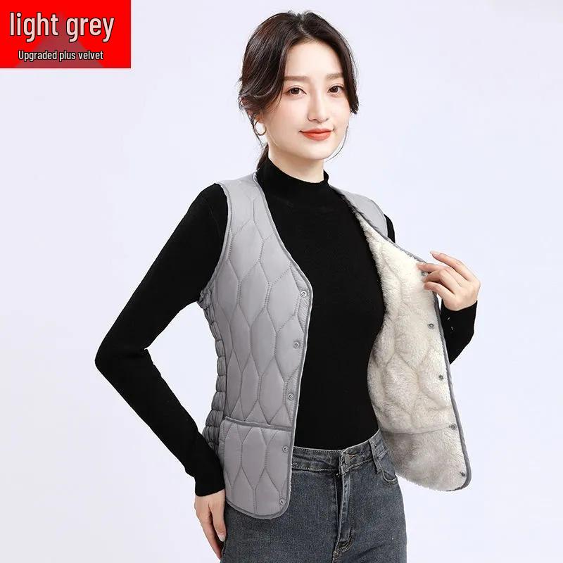 2025 Women's Autumn/Winter Sleeveless Down Vest - Short, Lambswool-Lined, Thickened, Plus Size, Slim Fit