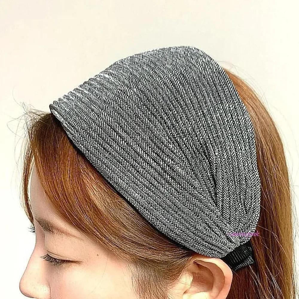 Hairband Wide Summer Headband Pearl Retro Wide 13cm Ribbed Women s Ribbed Pearl Knit fxt026 Black Pearl