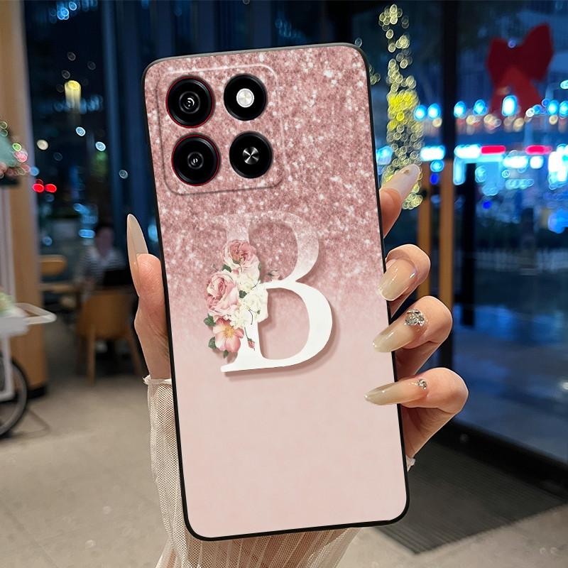 

A-Z Letter With Flower Shiny Starry Sky Phone Case For ZTE Blade A35/A55 Soft Silicone Black Case Anti-scratch Shell ZTE Blade A35