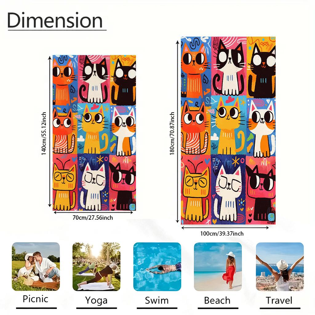 Cat Nine-Grid Photos Beach Towel Large Quick-Drying Towel Suitable For Beach Yoga Pool Gym Sport Home Towel Sand Free Towel