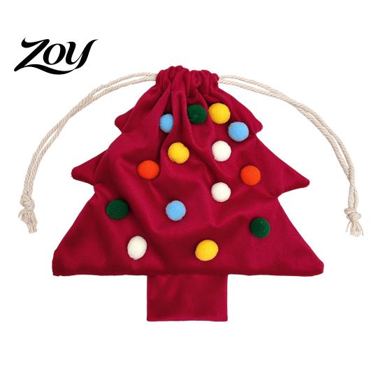 Cute Fur Ball Bell Ornaments Christmas Tree Drawstring Gift Bag, Plush Pom Hanging Reusable Xmas Decorations Ornament, Candy Pouch Decor for