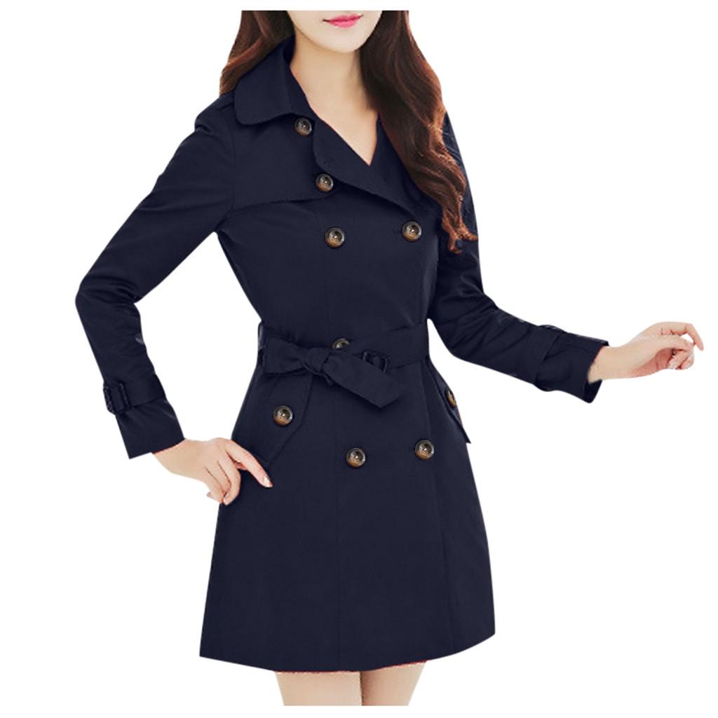Women Slim Windbreaker Double Breasted Long Trench Coat Jacket Overcoat Outwear
