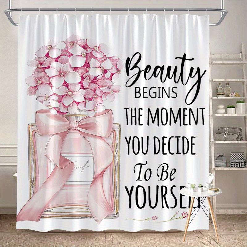 Modern Perfume Bottle Shower Curtain - Floral & Bow Pattern, Minimalist Style, Machine Washable Polyester W90xH180cm