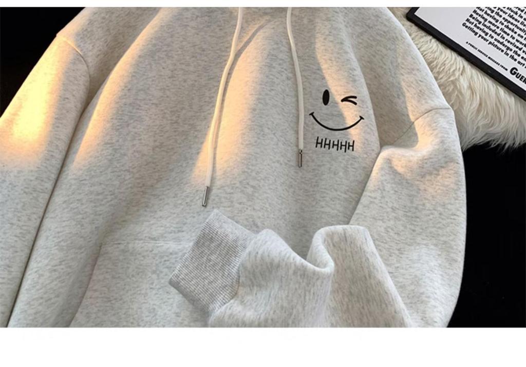 Smiling Face Unisex Hoodie - Spring/Autumn 2024 Trendy Fleece-Lined Loose Fit
