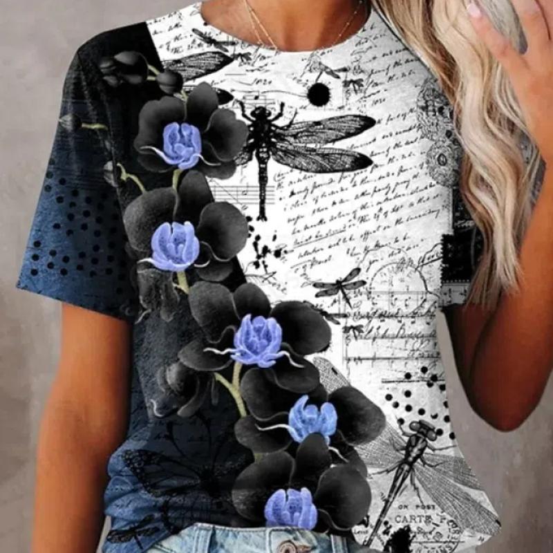 Fashion Women's T-shirt 3d Floral Plants Print Tshirt For Women Elegant Graphic Tops Tees Female Camisetas Flower Clothes Y2k