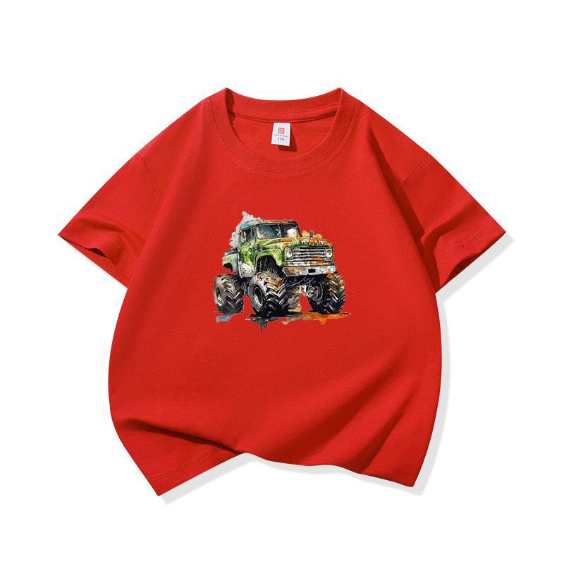 Kids Cotton T Shirt Watercolor Offroad Car Print Crew Neck Short Sleeve Tee Casual Breathable Boys Girls Summer Tops
