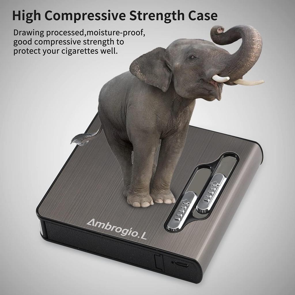 Full Pack 20 Regular Cigarettes Case Box Automatic Ejection Holder with Dual Arc Lighter USB Rechargeable, Flameless, Windproof,Moisture-Proof,Black