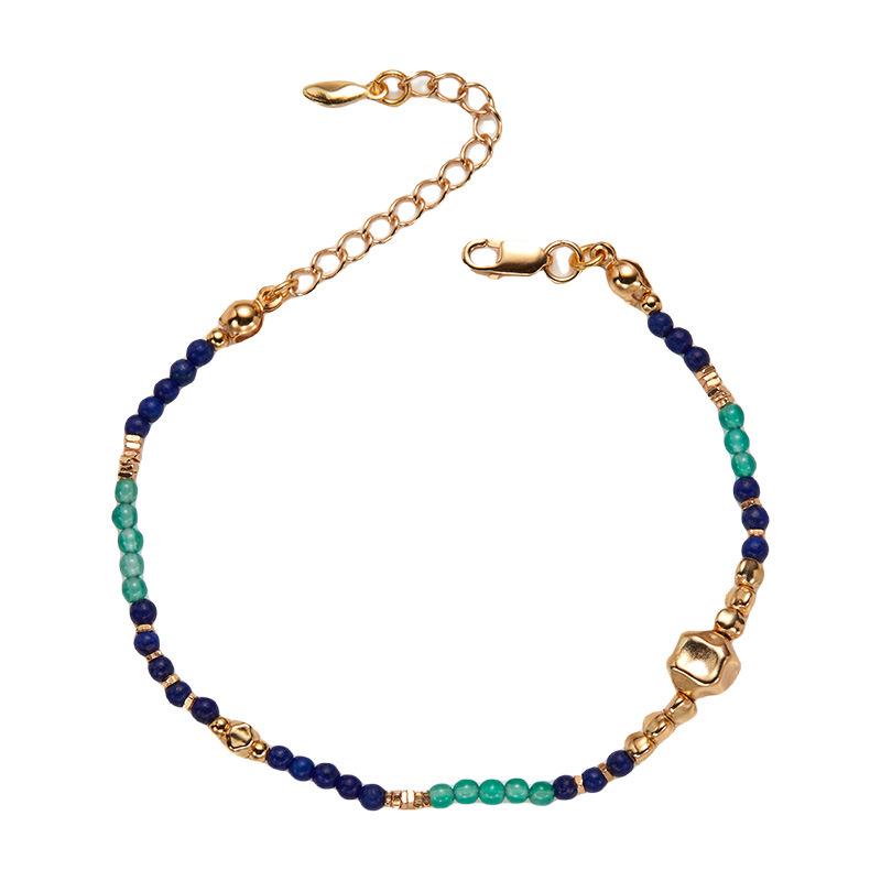 Braccialetto con Perline Irregolari in Argento Sterling S925, Calcedonio Naturale, Lapislazzuli, Perline Colorate del Tesoro, Orecchini da Donna
