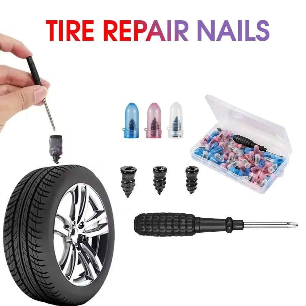 Rubber Nail For Tires, Bike Motorcycle Puncture Repair Kit With Screwdriver Vacuum Tire Rubber Nails Tire Repair Tools R2P9