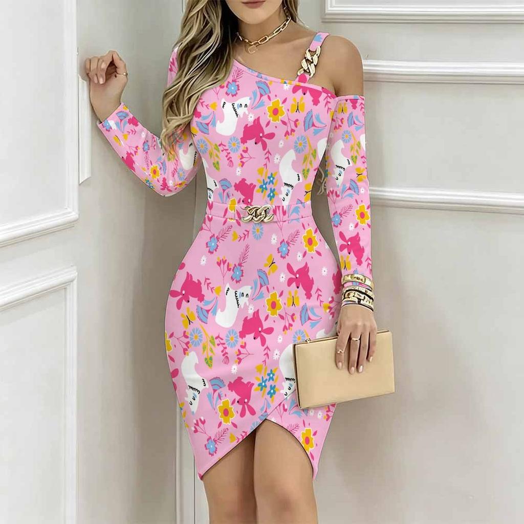 Women Plus Size Asymmetric Cold Shoulder White Green Tulip Floral Print Wrap Bodycon Midi Dress