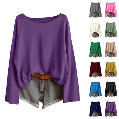 Long Sleeve Shirts For Women Solid Color Tees Blouses Casual Plus Size Basic Tops Pullover