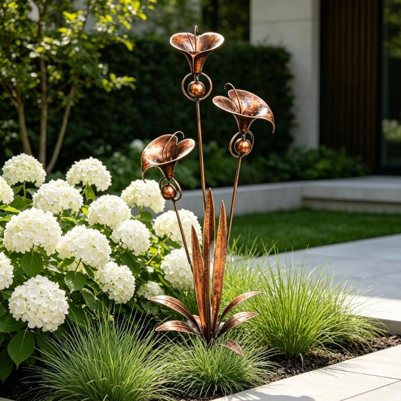 Elegant Copper Calla Lilies Wind Chime Stake With Delicate Bells Included For Backyard Garden Decoration 75cm Height