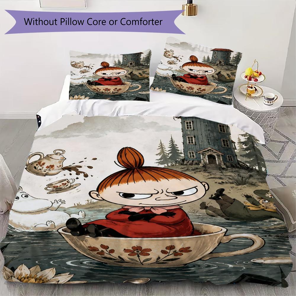 Comet In Moominland Pattern Bedding,Quilt Set Quilt Cover Pillowcase Home Birthday Gift(1 * Duvet Cover + 2 * Pillowcase, Without Core)_lx