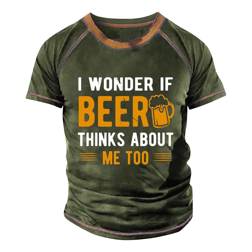 Men's Raglan T-shirt Retro Short Sleeve Round Neck Letter Printing Tops