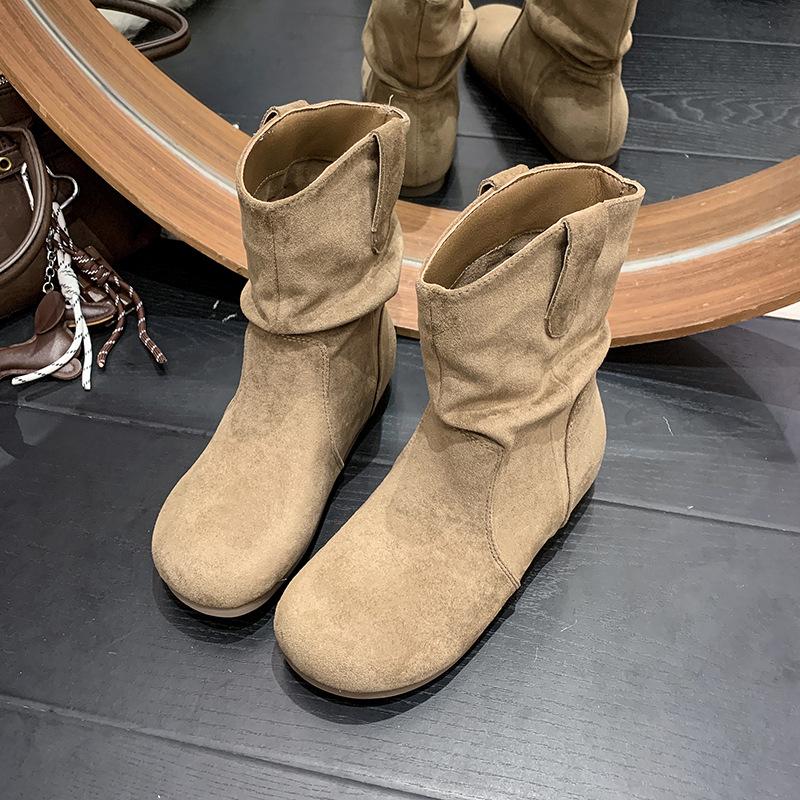 

Retro pile boots women s 2025 autumn and winter new Internet celebrity flat short boots western cowboy Martin boots 40 коричневый