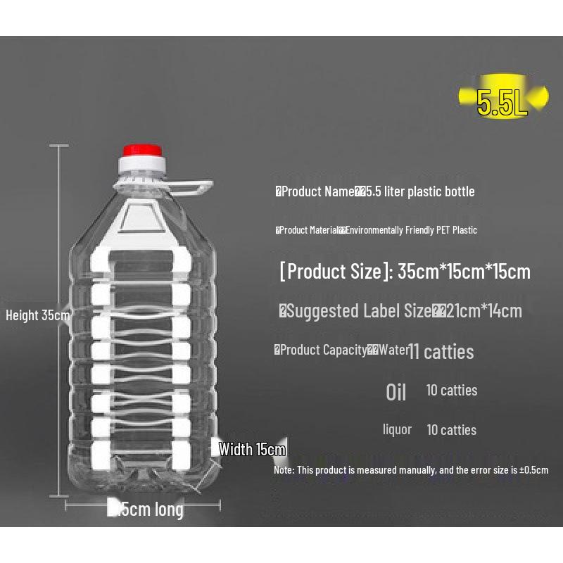 Contenitore in Plastica Trasparente da 1L, 2.5L, 5L, 10L per Olio di Arachidi - Multiuso per Acqua, Olio o Vino