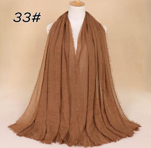New Ethnic Oversize Muslim Crinkle Hijab Head Scarf Women Solid Bubble Cotton Shawls And Wraps Soft Big Linen Foulard Femme