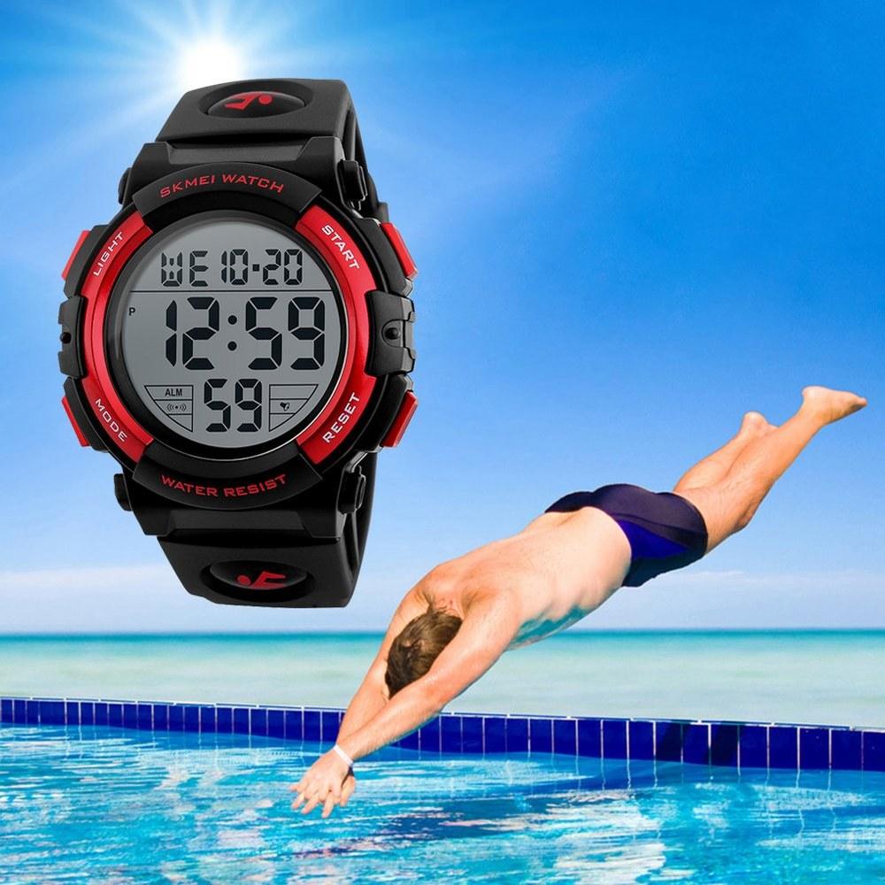 SKMEI Men's Waterproof Sports Watch Digital LED Large Display Silicone Band Military Watch Red