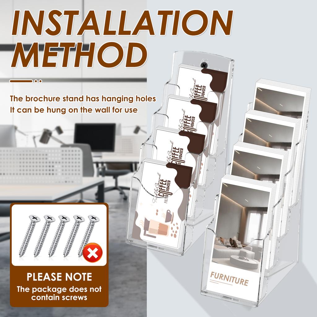 Acrylic Brochure Holder Clear Flyer Stand Literature Holder for Trifold Brochures Magazines Menus Pamphlets Booklets Documents