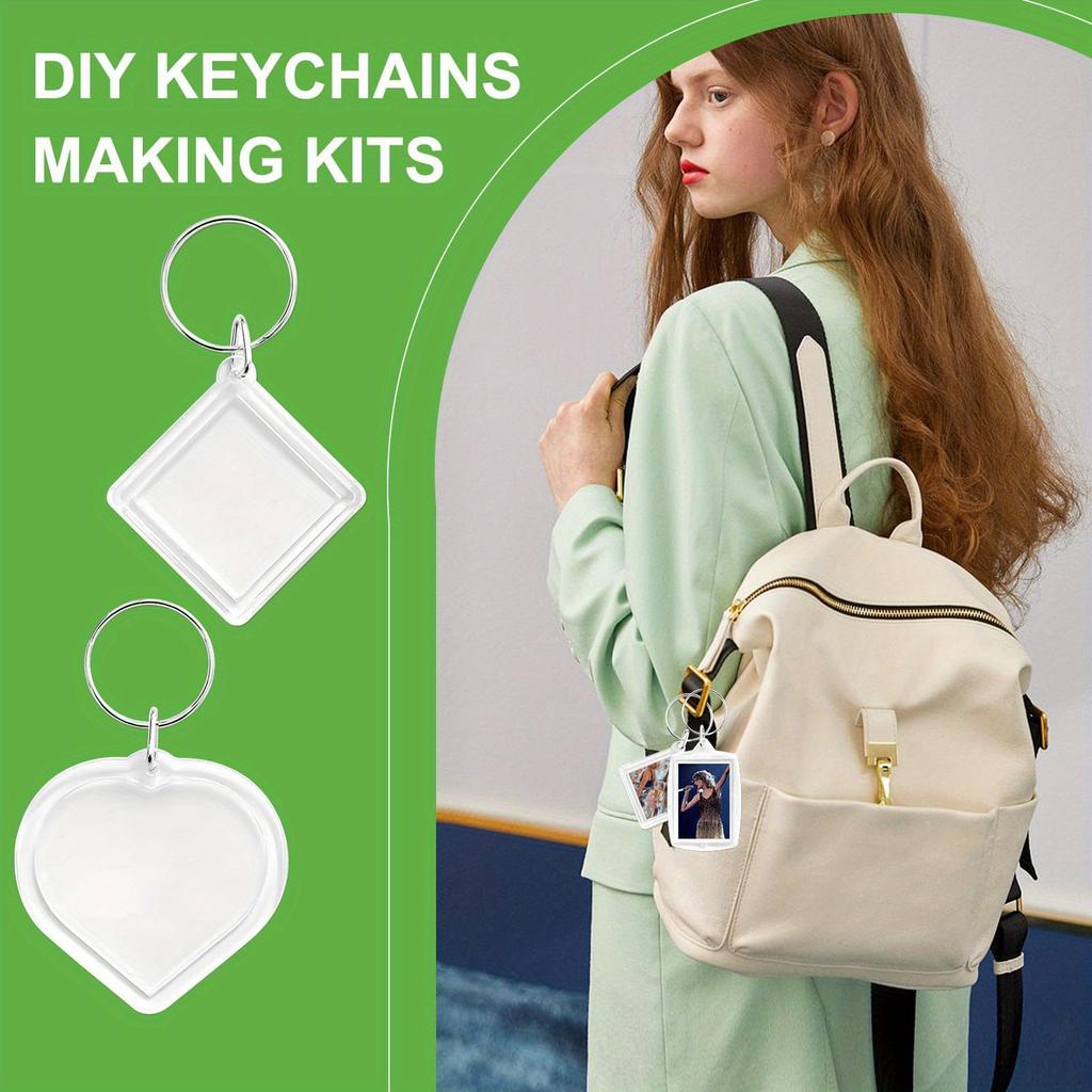 50 Stück Schlüsselanhänger mit Fotorahmen, Klare leere Fotoeinsatz-Schlüsselanhänger DIY-Bastelarbeit, Machen Sie Ihre eigenen personalisierten Schlüsselanhänger