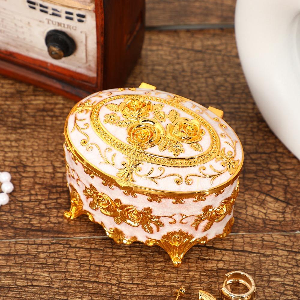 Mini Jewelry Storage Box Portable Oval Organizer European Style Necklace Case Alloy Storage Earrings Ring Dressing Table Display