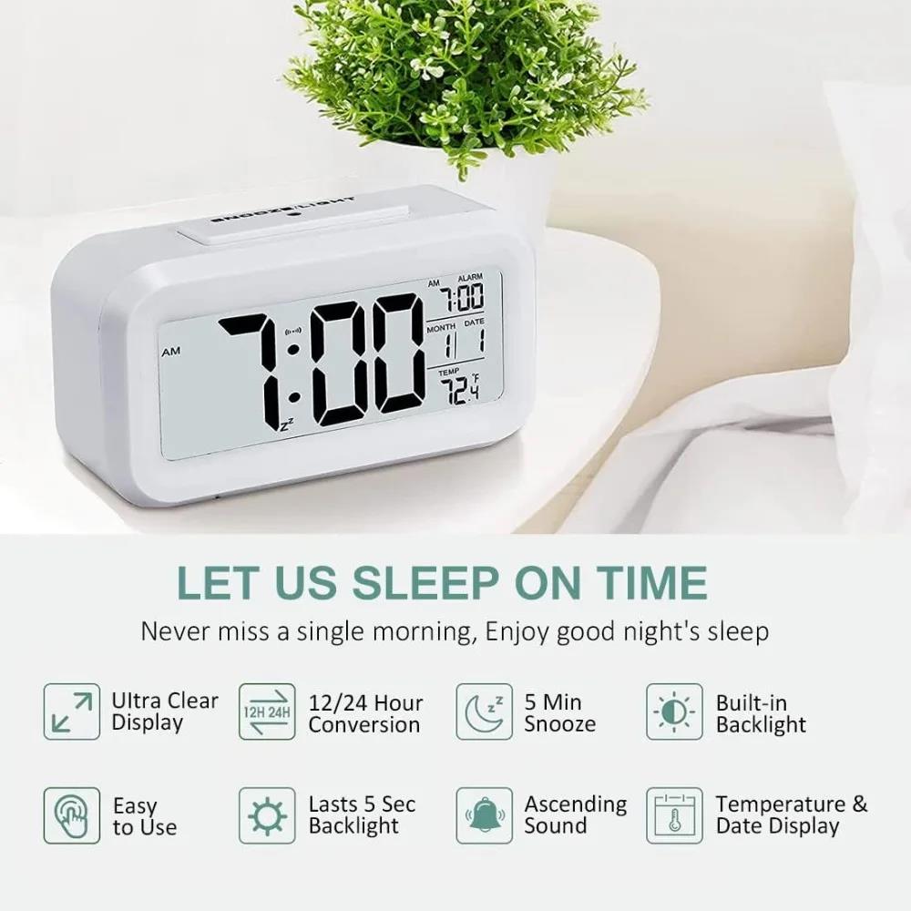 LED Electronic Digital Alarm Clock Backlight Snooze Calendar Clock Screen Desktop Table Clocks for Home Office Digital Alarm2
