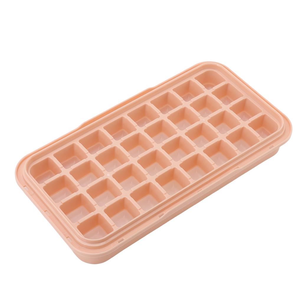 Ice Cubes Tray Molds Bin with Lid Ice Scoop Storage Bin and Storage 2 Layers 64 Cubes Silicone Easy Release Pink