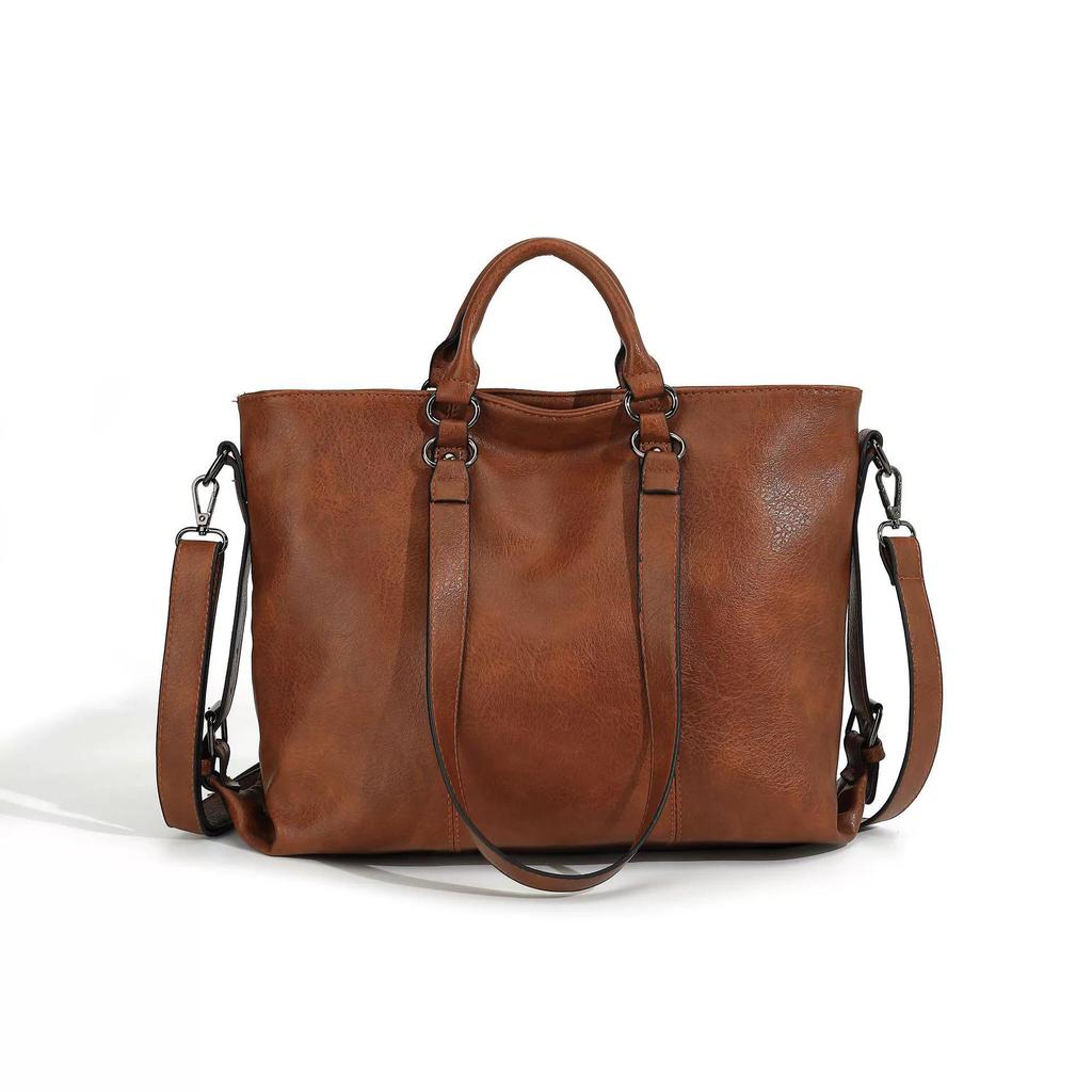 Leather Tote Bag for Women, Designer Satchel Handbag with Top Handles & Crossbody Strap, Classic Shoulder Purse