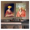 Man Woman Pastel Canvas Painting Prints Quirky Gallery Wall Decor Artwork Poster Home Decoration Altered Art Vintage Portrait Of