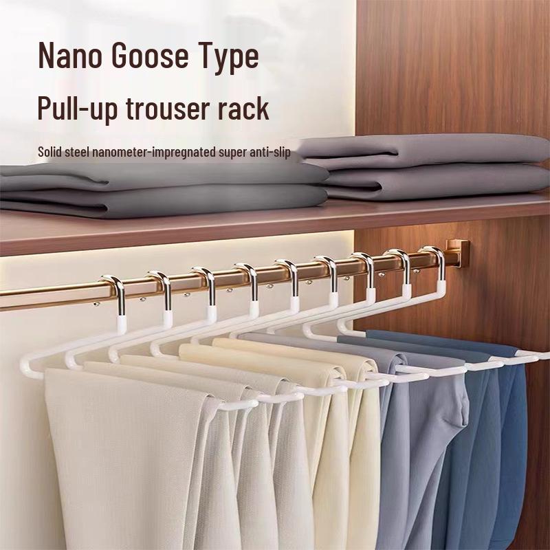 Thickened Non-Slip Goose-Shaped Pant Hanger with Clips for Wardrobe Storage