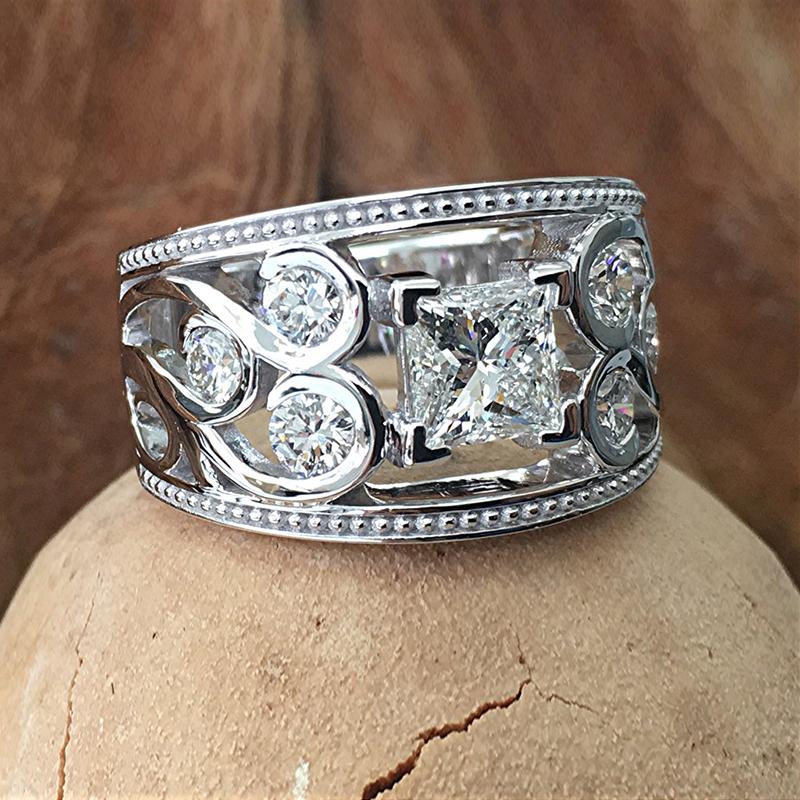 Nuovi Anelli da Sposa alla Moda per Donne Argento Placcato di Alta Qualità Zirconia Cubica Bianca Quadrata Design Versatile Gioielli Statement