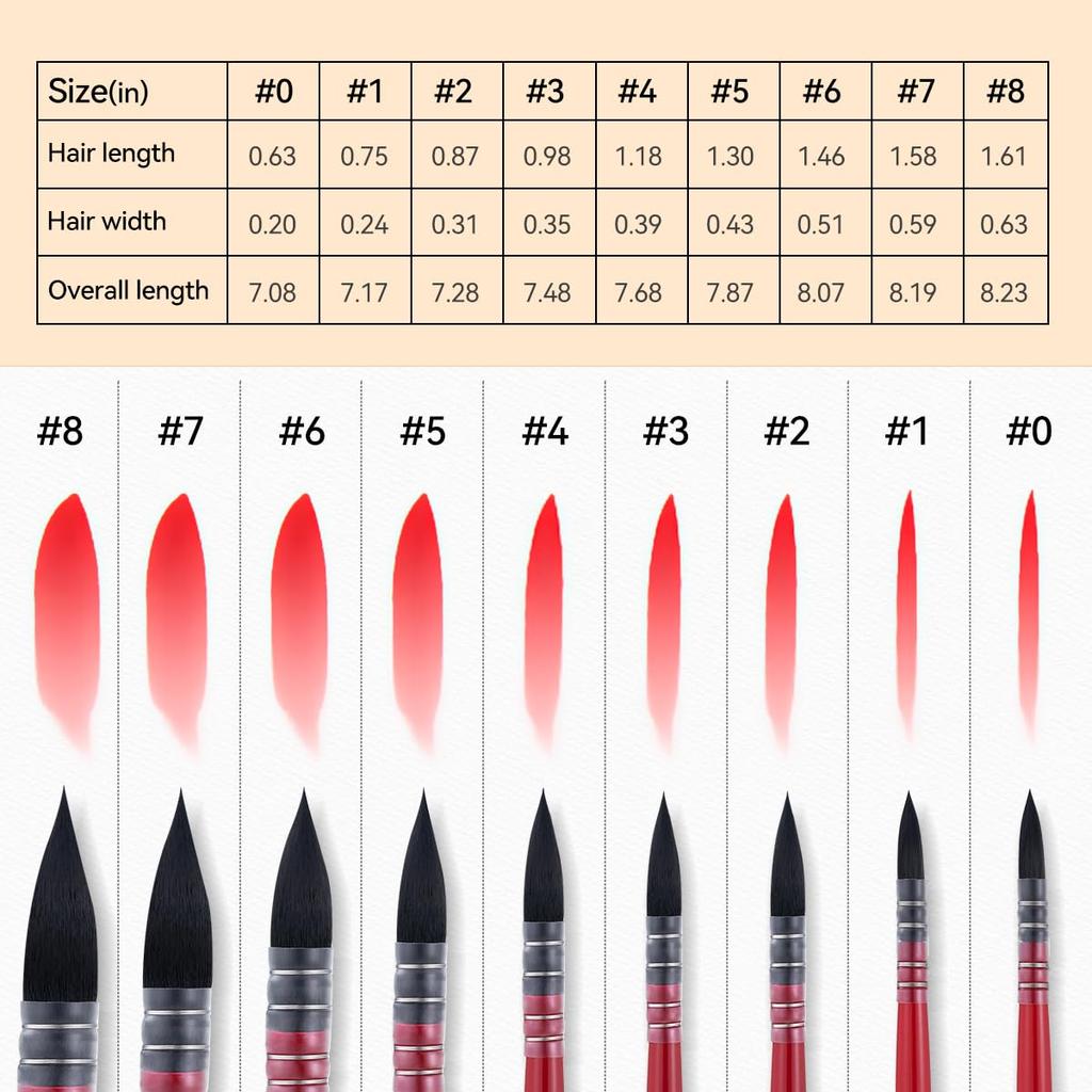 LIGHTWISH Professional Watercolor Paint Brushes, 9 Mop Paint Brushes, Perfect Watercolor Set for Artists, Amateurs, and Painting Enthusiasts