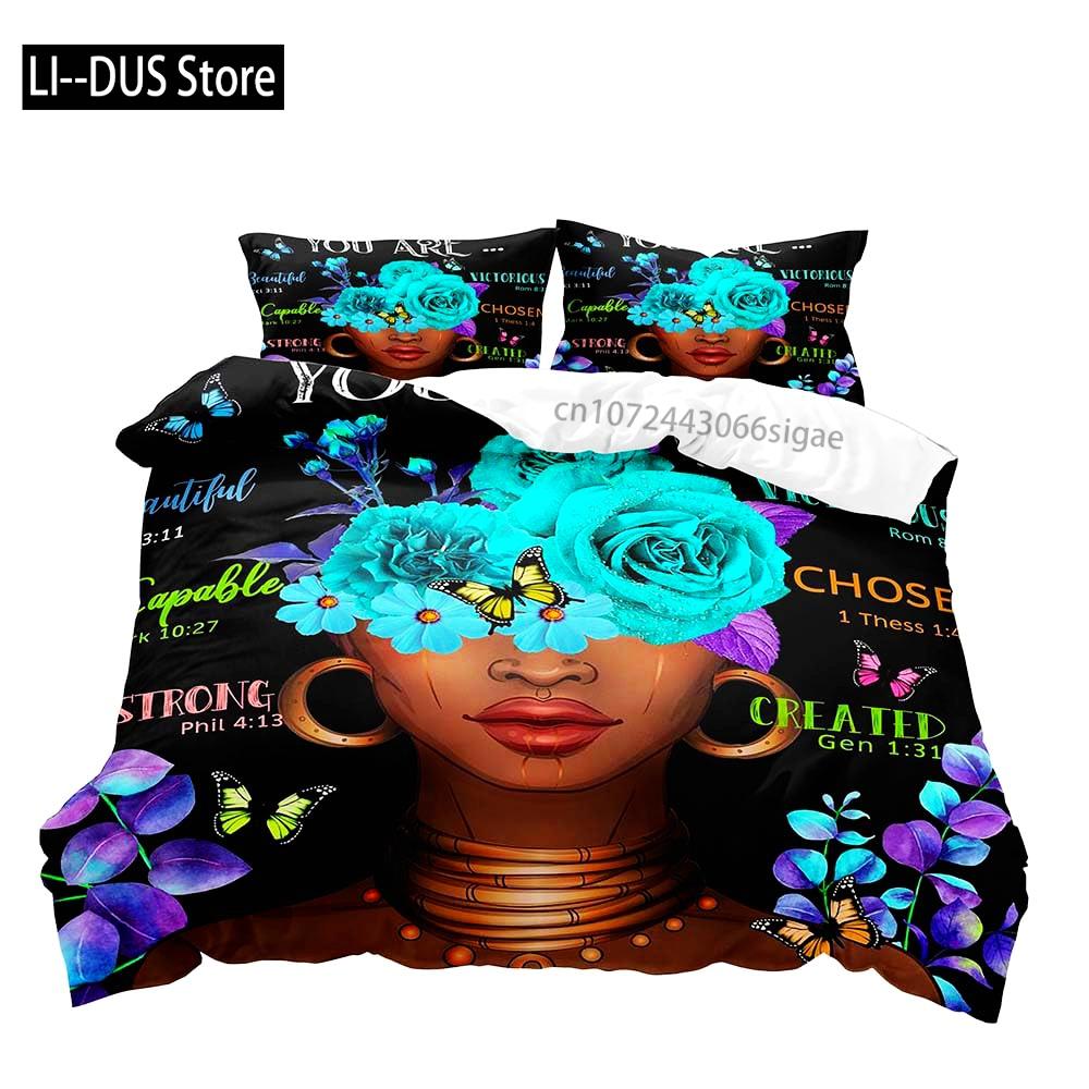 Africkoamerická černošská dívka Magie Povlak na přikrývku Plná velikost Přikrývka Potah na prošívanou deku Inspirativní dárky pro ženy 2 povlaky na polštář 3 ks