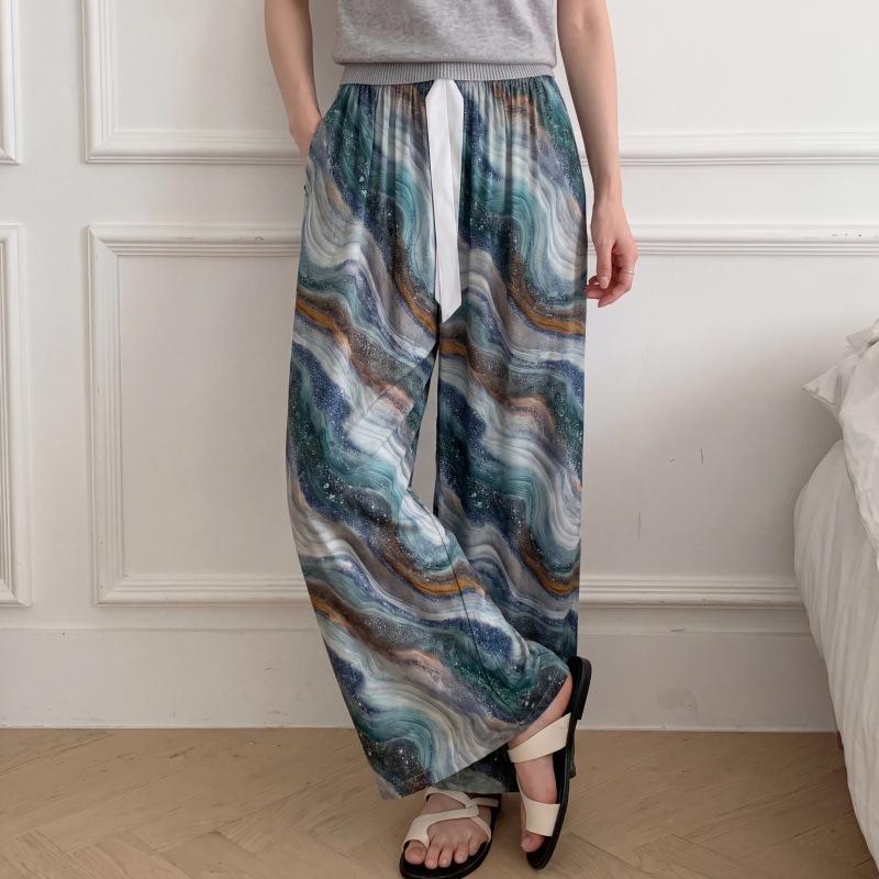 New Cotton and Silk Wide-leg Pants, Artificial Cotton Pajama Pants, Walking Pants, Loose and Casual, Can Be Worn Outside, Large Size Women's Thin 