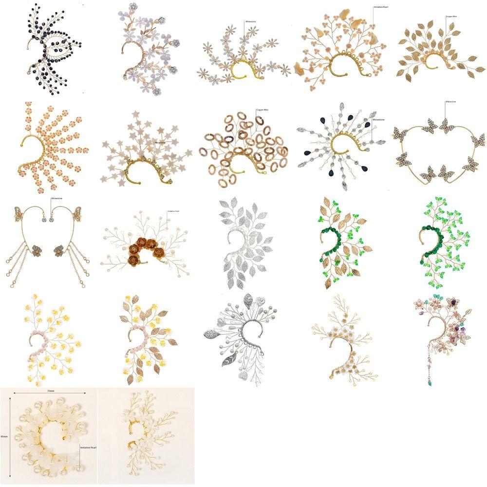 Fairy Pearl Flower Ear Cuffs Chic Rhinestone Ear Clips Aesthetic Butterfly Elf Ear Cuff  Girls