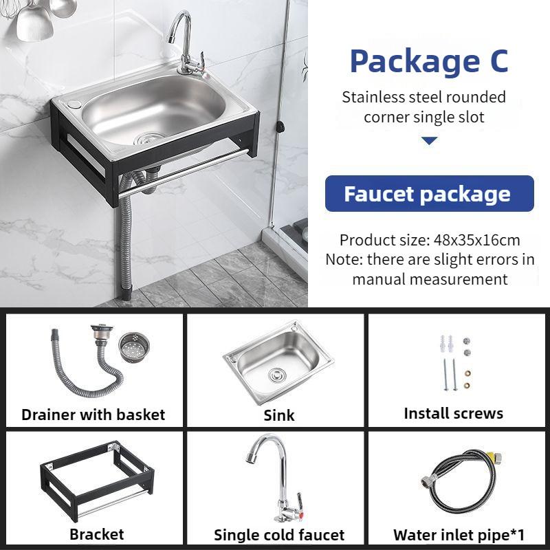 Small Single Slot Wash Basin Stainless Steel Wall-mounted Sink Kitchen Simple Dish Washing Basin Sink